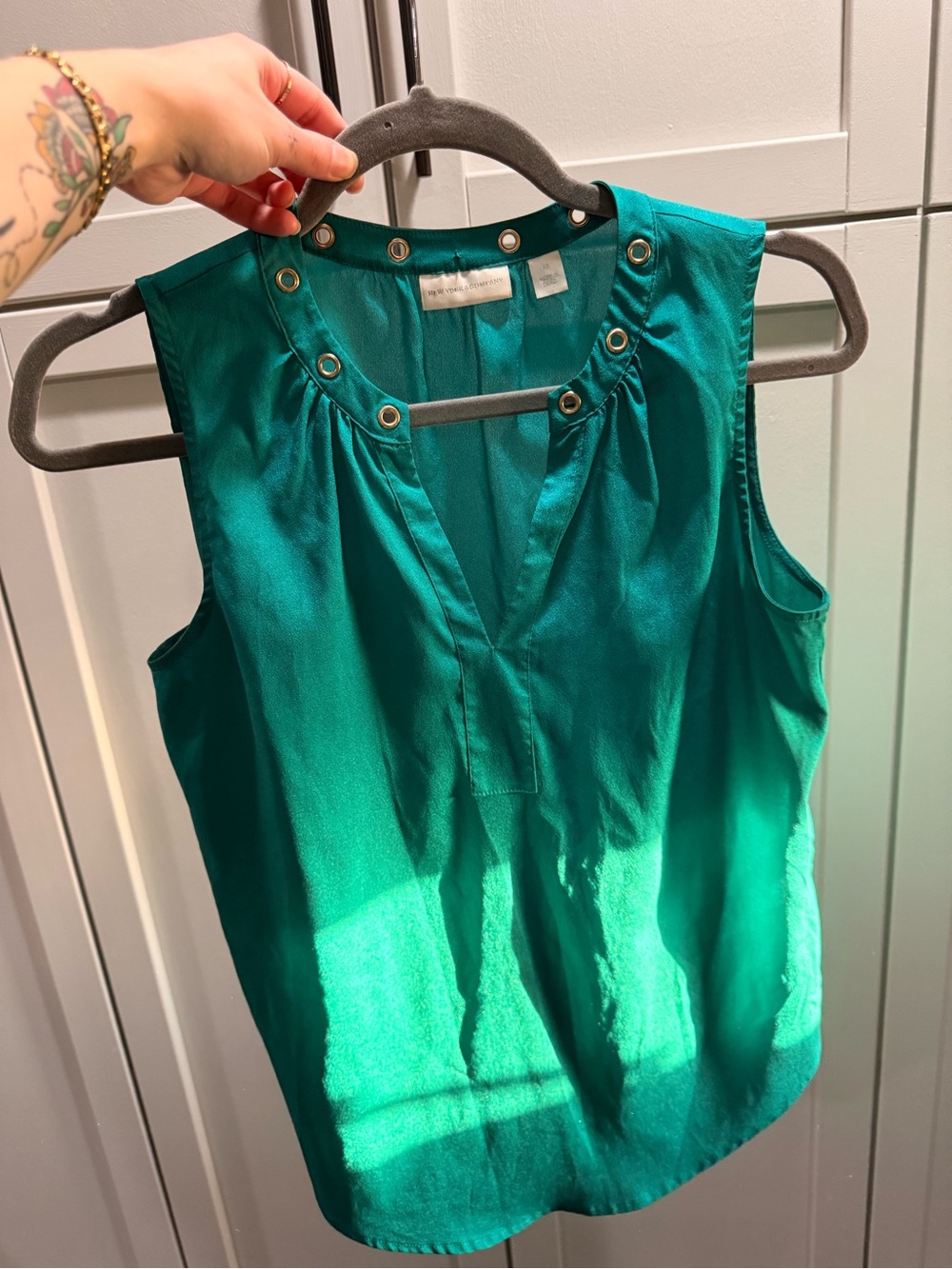 New York & Company Teal Sleeveless Grommet-Trim Camisole